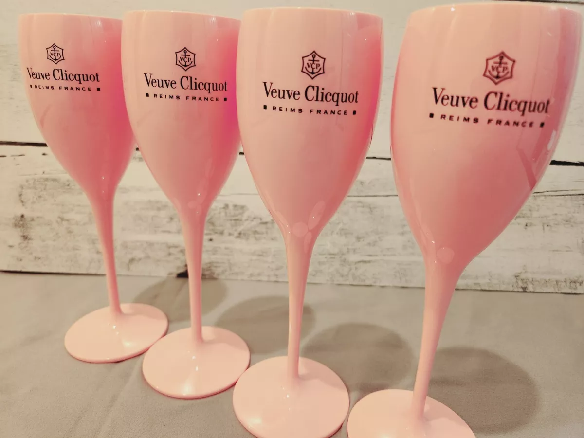 VEUVE CLICQUOT PINK ROSE CHAMPAGNE FLUTE GLASS CUP NEW X 4