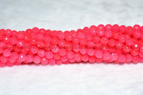 Natural 4mm faceted fuschia pink jade round gemstone loose beads 15" strand - Picture 12 of 12