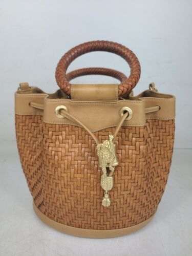 Barry Kieselstein Cord Brown Leather Gold Tone Frog Shoulder Bag Purse