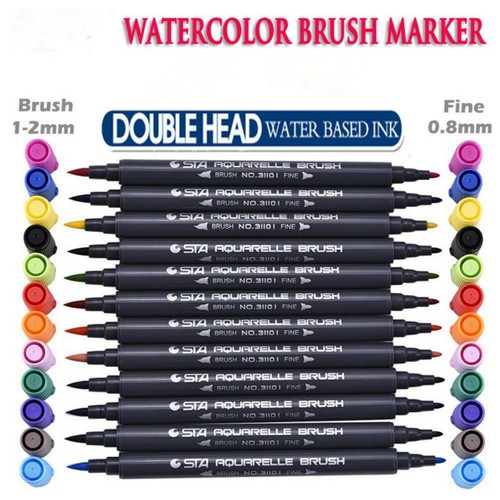 Fineliner Tip Set Drawing 12 Colors STA Dual Brush Water Based Art Marker Pen F - Picture 7 of 9