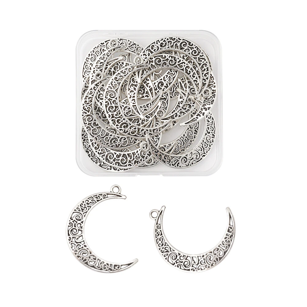 1 Box 20pcs Lead Free Antique Silver Hollow Moon Crescent Symbol