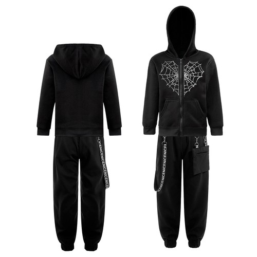 Kids Boys Girls Hooded Top With Trousers Stage Dance Outfits Long Sleeve Modern - Picture 28 of 51