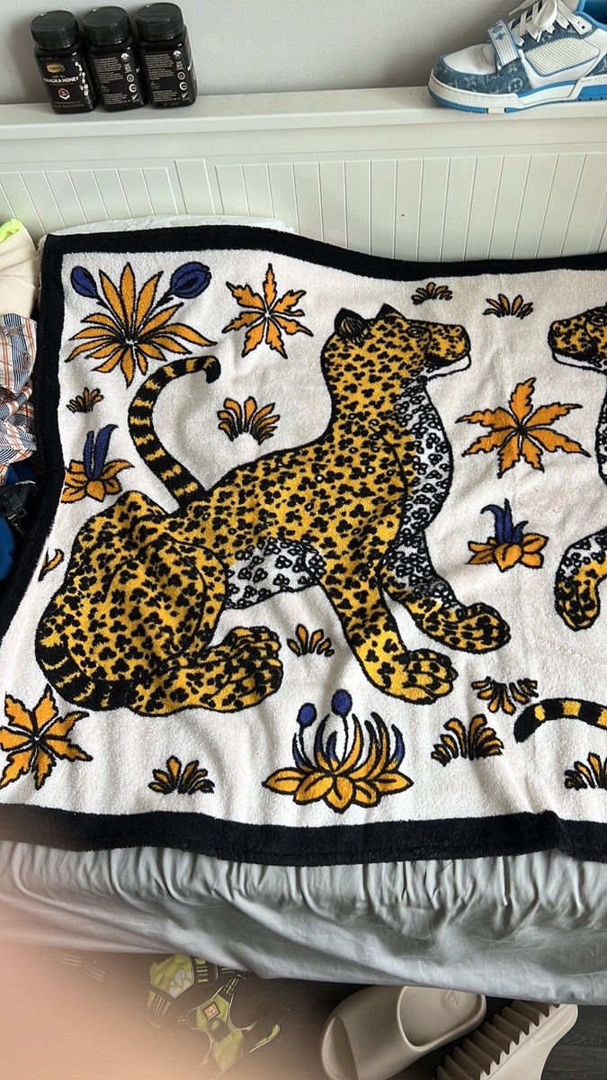 HERMES Leopard Animal Beach Big Bath Towel Blanket 100 HERMES Leopard Animal Beach Big Bath Towel Blanket 100