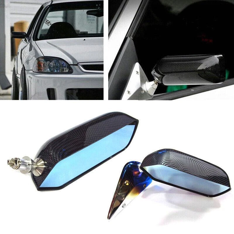 Espejo retrovisor lateral con soporte de metal azul aspecto fibra de carbono universal de 2 piezas Foto 2 de 4