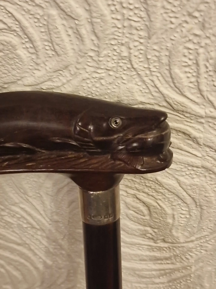 Vintage Keith Cowie Walking Stick Pike Eating Fish Silver Mounted - Image 4 of 4