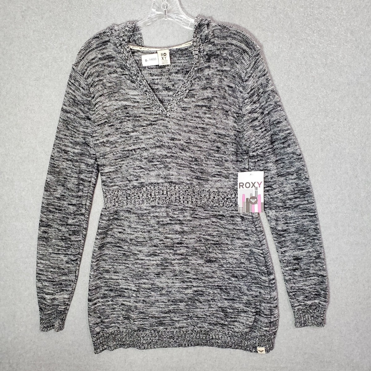 Roxy Juniors Dress XL Gray Heather Knit Mini Hooded Hot Cocoa NWT