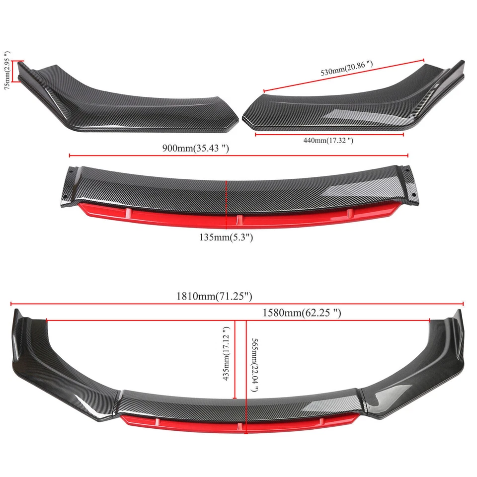 For Mitsubishi Lancer 2010-21 JDM Style Carbon Front Bumper Lip Body Kit Spoiler - Image 3 of 4