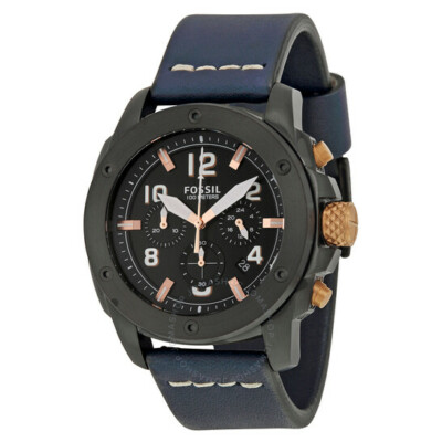 Fossil Modern Machine Chronograph Black Dial Blue Leather Mens