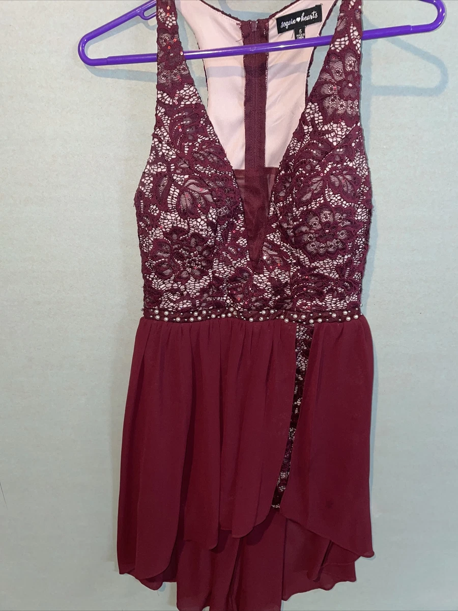 Burgundy lace on sale romper dress