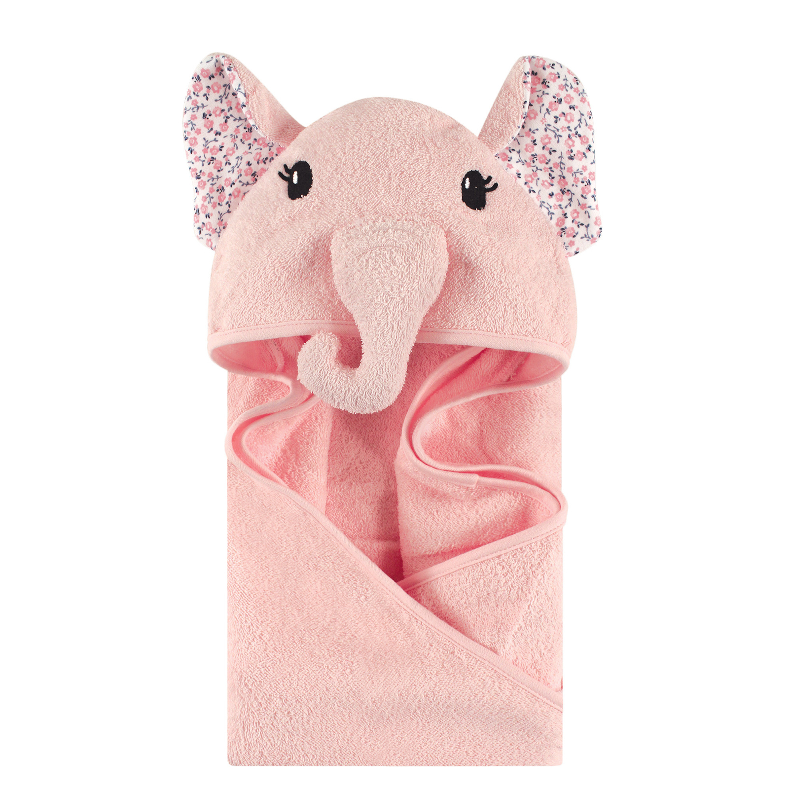 Little Treasure Cotton Animal Face Hooded Towel, Floral Elep