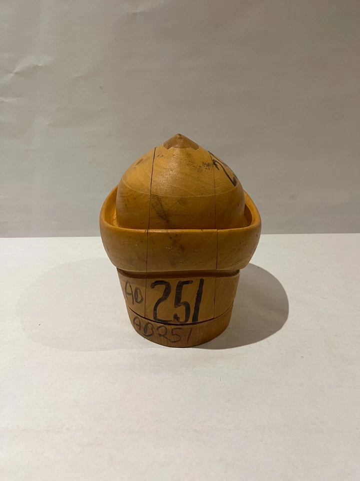 PUZZLE DE 5 PIEZAS PUNTIAGUDO SUPERIOR SOMBRERERÍA MADERA SOMBRERO BLOQUE FORMA MOLDE (VINTAGE/ANTIGUO) Foto 3 de 4