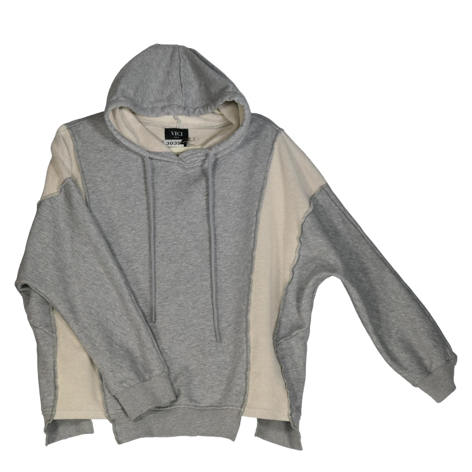 Vici Gray and Oatmeal Sweatshirt Womens Size M Hoodie Asymmetrical Hem Oversized