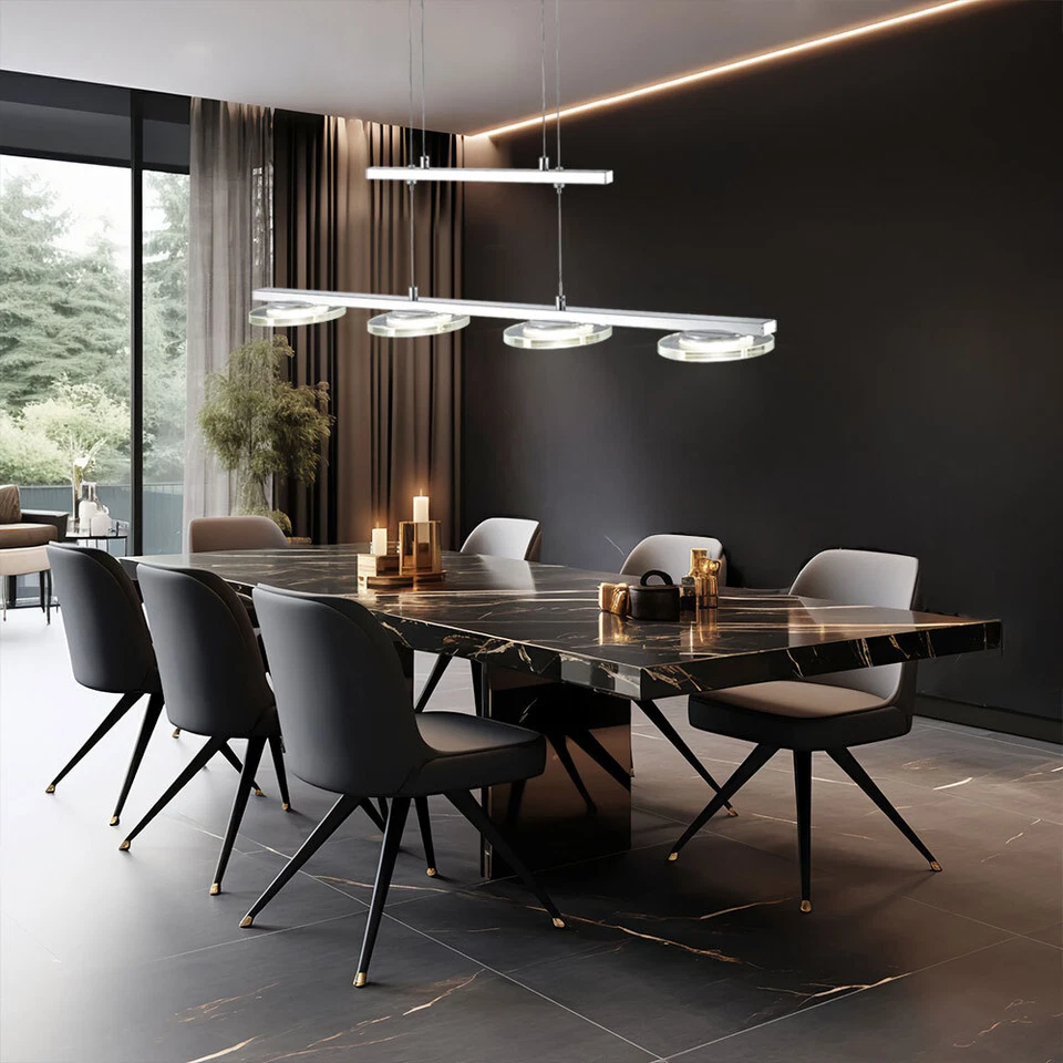 Luxus LED 18 W Hänge Lampe silber 4-flg Dimmer Wohnraum Glas Leuchte verstellbar - Bild 4 von 4