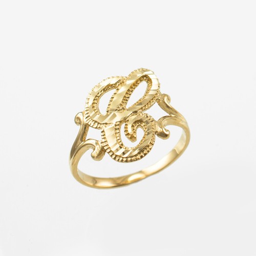 Anillo de oro amarillo de 10 quilates con corte brillante letra cursiva con escritura inicial para mujer - Imagen 10 de 43
