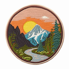 Mountain Sunset Patch Iron-on Applique Decorative Nature Badge Lake Forest