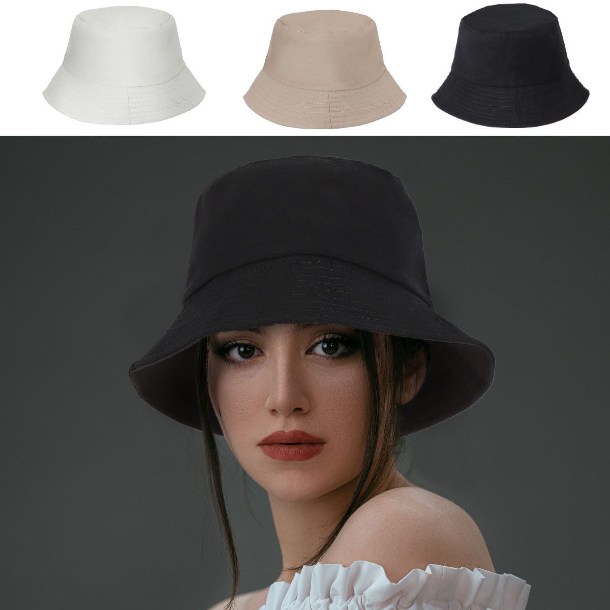 Cotton Bucket Hat for Men Women Wide Brim Sun Protection Summer Camping Fishing Cap-image
