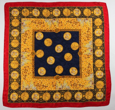 Foulard Vintage En Soie 100% Mousseline - Dimensions 86x94 Cm, Couleur Marron, Style Carré/bandana