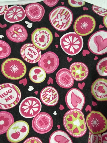 Sierra Scrubs Black Pink Hearts Butterflies Print Short Sleeve Scrub Top Size M - Picture 5 of 6
