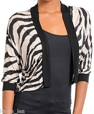 Black/Beige Zebra/Tiger Open Front Hi-Low Cardigan/Shrug/Bolero Top S/M/L