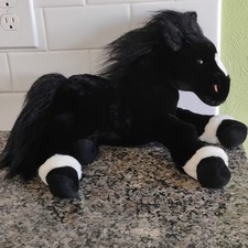 Animal Alley Stallion Black White Horse Realistic Pony 2000 Plush Equestrian Y2K