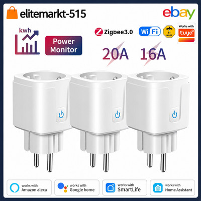 WiFi Smart Socket 16A 20A Intelligent Alexa Google Home Energy Meter Tuya
