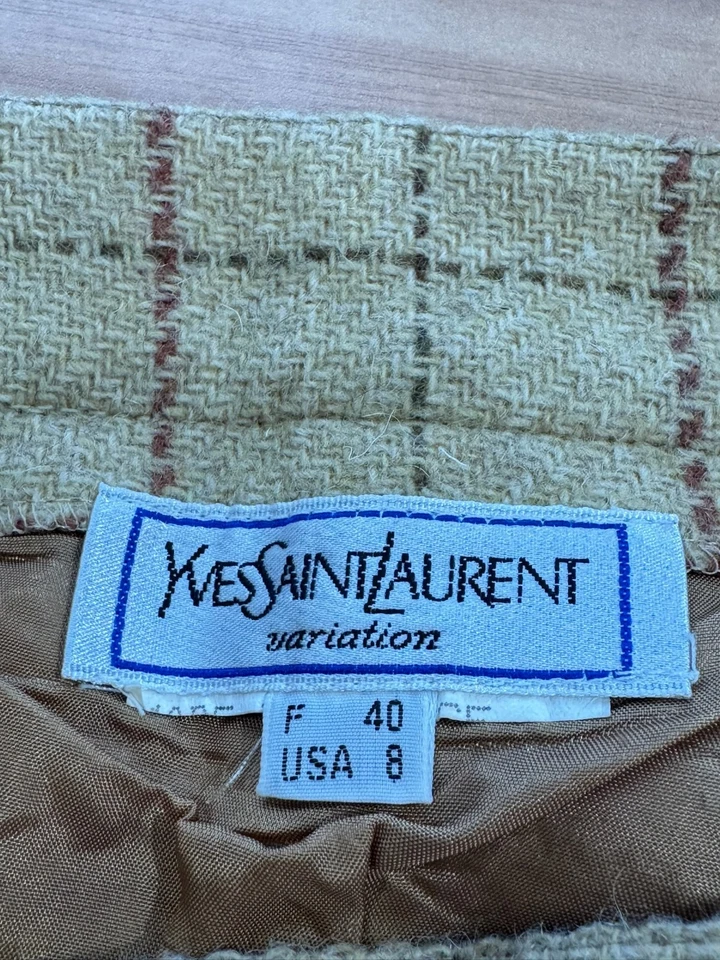 Falda recta de lana a cuadros tostados Yves Saint Laurent talla 6 Foto 3 de 3