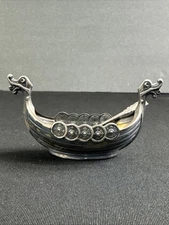 David Andersen Sterling Viking Ship Salt Cellar Oxidized W/ Spoon - Norway