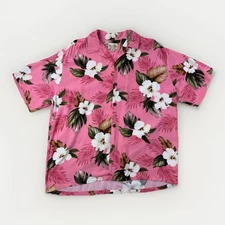 Paradise Bay Shirt Mens XL Pink Hawaiian Aloha Floral Beach Resort Vacation