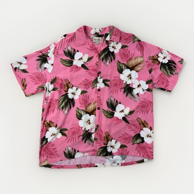 Mens Hawaiian Aloha XL Pink Floral Beach Resort Vacation Paradise Bay Shirt