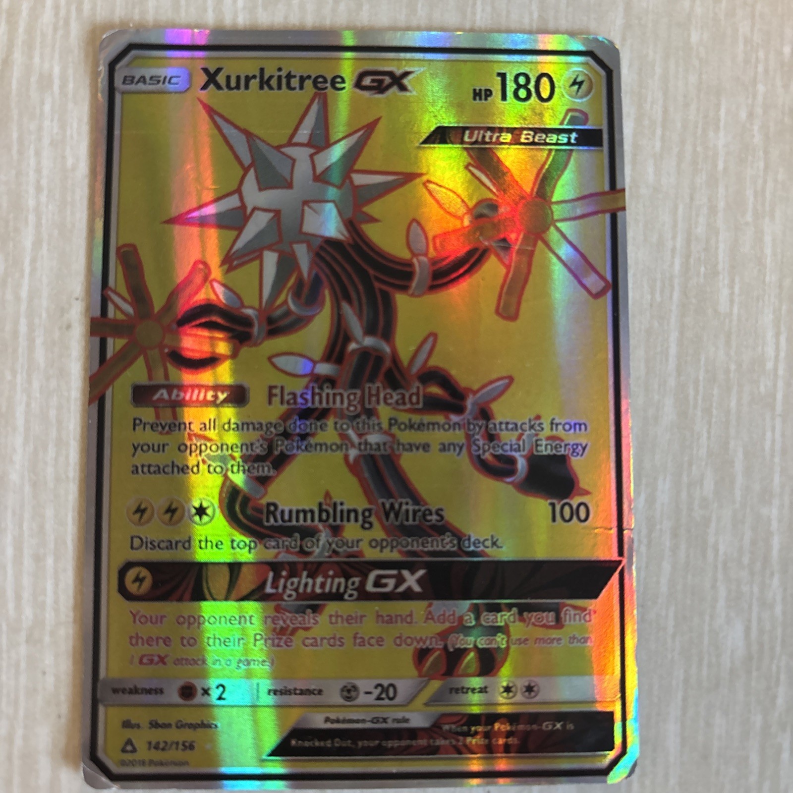 Pokémon Xurkitree GX Ultra Beast Full Art Holo Ultra Rare SM-Ultra Prism 142/156
