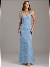 NWT Azazie Blue Floral Maxi Dress Gown Bridesmaid Wedding Formal Cocktail Gala