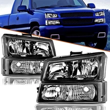 For 2003-2006 Chevy Silverado Avalanche Black Headlights Bumper Lamps 03-06