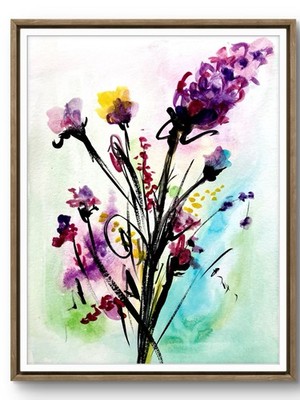TITA PAINTZ Watercolor Purple Flowers Minimalist Hand Painted Wall Art 9x12