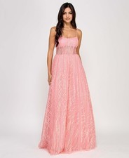 Say Yes Junors' Illusion-Front Lace-up-Back Glitter Gown 4208 Size 0