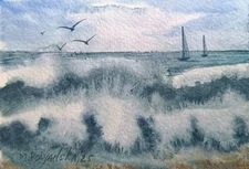 Original Artwork Modern Painting Landscape WAVE 3x4" Seascape Art Home Wall Gift