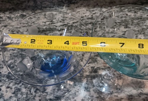 WATERFORD Marquis Polka Dot Crystal Martini Glasses Aqua & Blue Set 7 1/2” - Picture 22 of 23