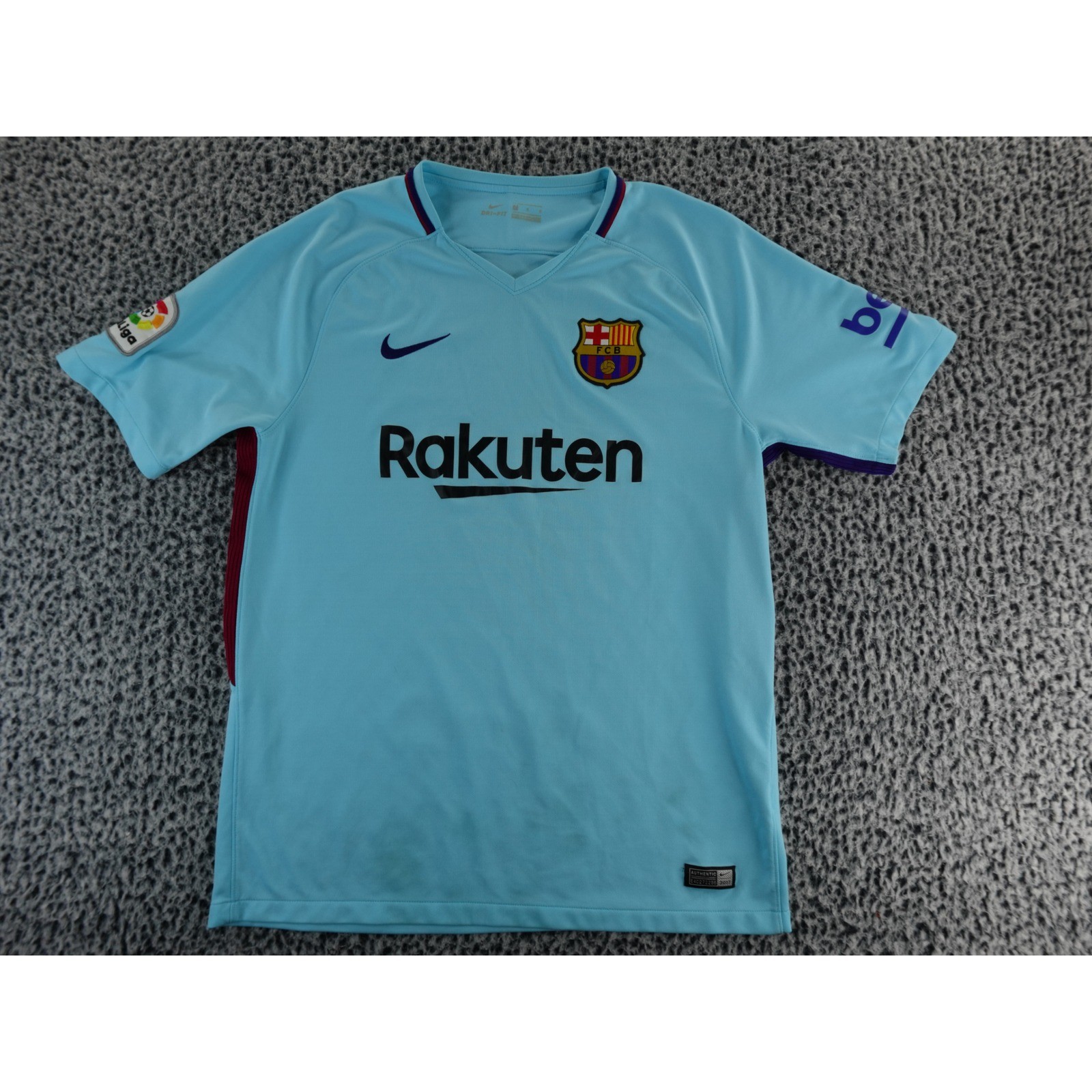 Camiseta de fútbol FC Barcelona azul claro Nike Dri Fit para hombre grande auténtica 2017