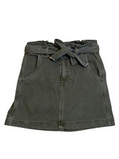 American Eagle Olive Green Denim Mini Skirt Paperbag Waist Tie Front Utility