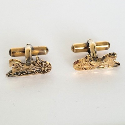 Celine Paris Vintage Horse Carriage Cufflinks Gold Tone Sterling Silver Argent