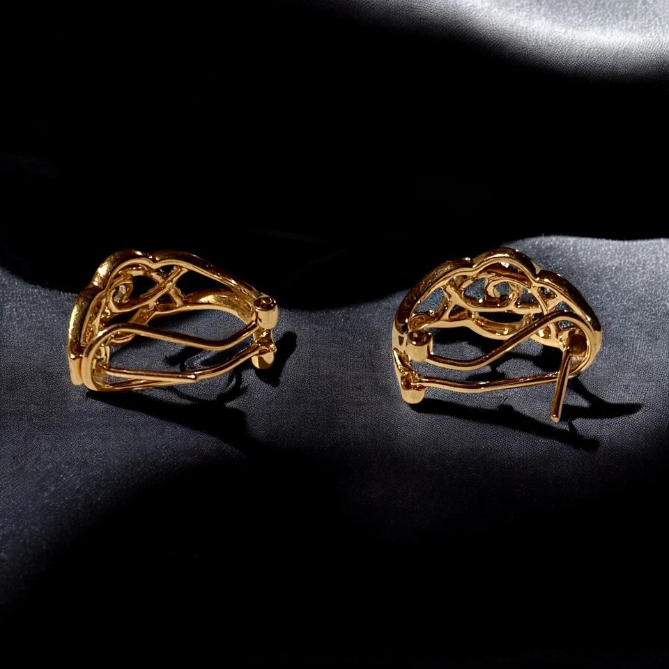 Deslumbrantes brincos de ouro rosa 14k com diamante estilo ômega atrás joias finas - Imagem 4 de 4