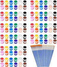 145 Pcs Mini Acrylic Paint Set for Kids 12 Colors Washable Strip with 5 Tray