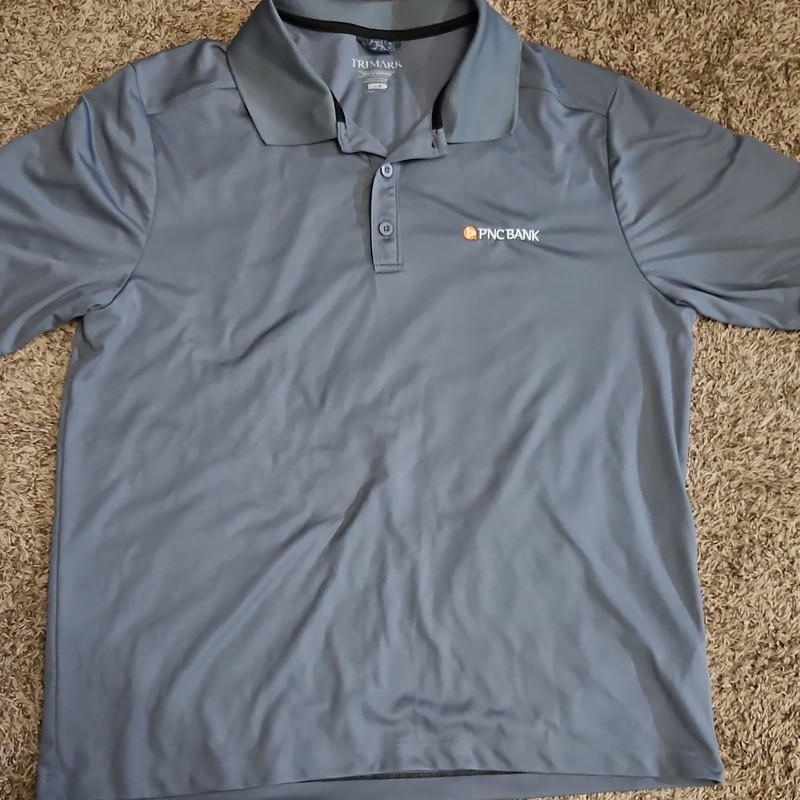 TRIMARK Men’s Gray Polyester Short Sleeve Polo Shirt L PNC Bank Logo Golf