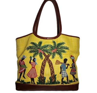 ISABELLA FIORE TROPICAL ISLAND RAFFIA & LEATHER EMBELLISHED APPLIQUE TOTE $359