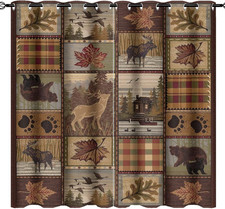 Farmhouse Bear Moose Deer Room Darkening Blackout Window Curtains with Grommets,
