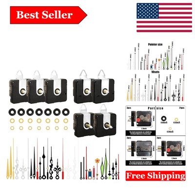 7-Piece High Torque Quartz Clock Movement Kit with 10 Hand Styles for DIY Rep...