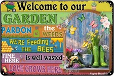 Tin Metal Signs Home D cor 8x12 Welcome to Our Garden Backyard Porch Patio Pool