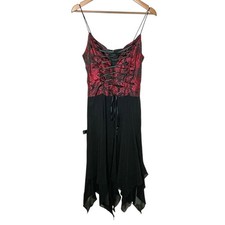 Vtg Y2K Goth Corset Dress Whimsigoth Midi Formal Small Lace Up Hoco Homecoming
