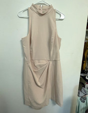 Halston Women’s Beige Solid Mock Neck Sleeveless Dress Zip Closure Size 10