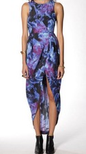 Shakuhachi Floral Petal Cocktail Dress Sz Medium 10 Blue Sleeveless Hi LowRRP$89