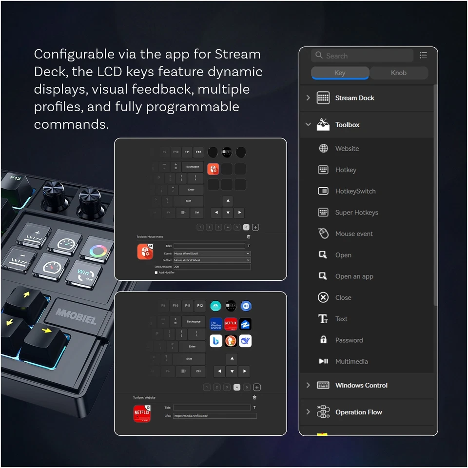 Mechanical Stream Deck QWERTY Keyboard with 6 Programmable LCD Macro Keys - Image 3 of 4